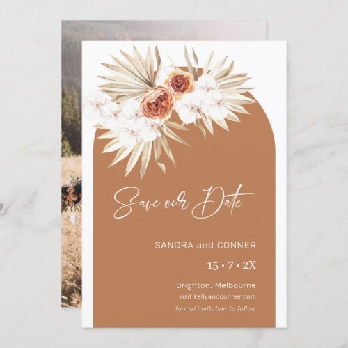 Arch Burnt Orange Floral Save The Date Card