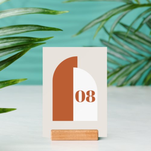 Arch Burnt Orange Table Numbers with Wooden Stand