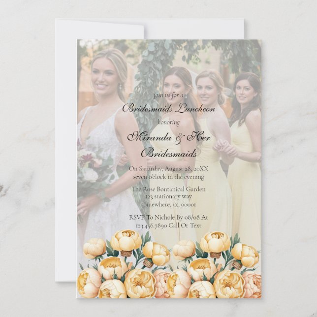 Arch Butter-Yellow Photo Bridesmaids Luncheon Invitation (Front)