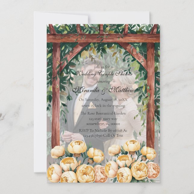 Arch Butter-Yellow Photo Wedding Couples Shower Invitation (Front)