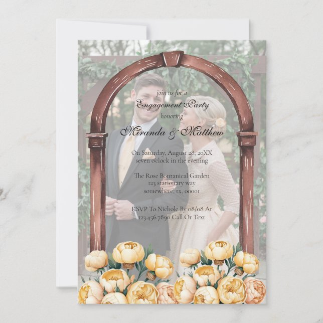 Arch Butter-Yellow Rose Photo Engagement Party Invitation (Front)