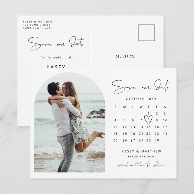 Arch calendar photo Save the Date Invitation Postcard (Front/Back)