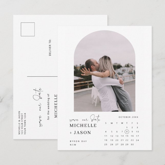 Arch calendar photo Save the Date Invitation Postcard (Front/Back)