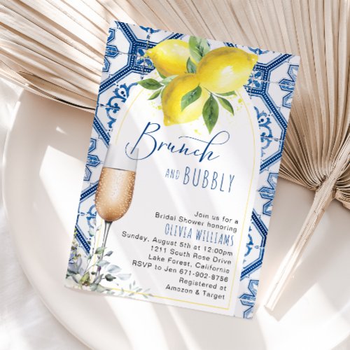 Arch Capri Lemons Brunch and Bubbly Bridal Shower Invitation
