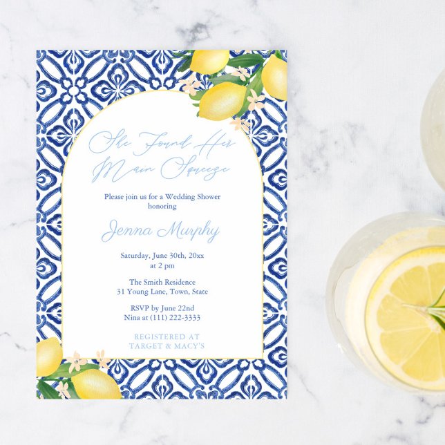 Arch Capri Lemons Main Squeeze Bridal Shower Party Invitation (Creator Uploaded)