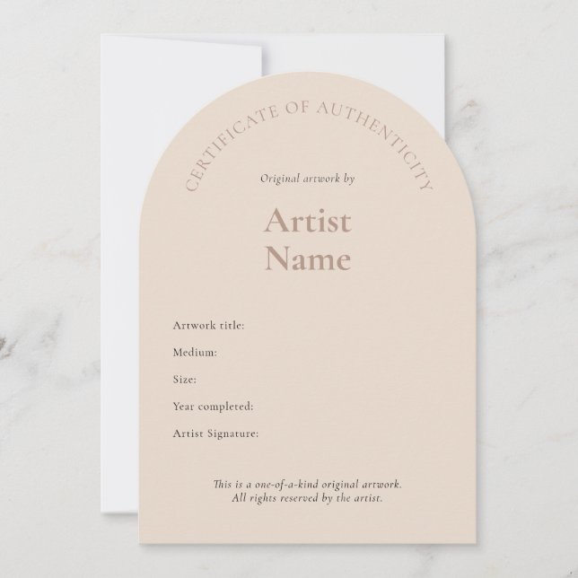 Arch Certificate of Authenticity Art Template (Front)