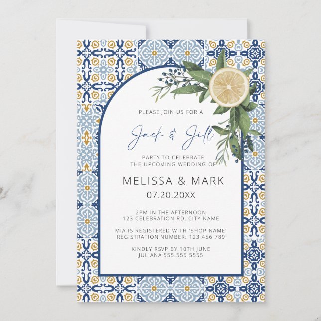 Arch Citrus Lemon Amalfi Jack & Jill Couple Shower Invitation (Front)