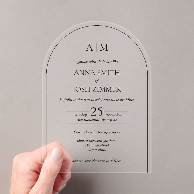 Arch Classy Elegant B & W Minimalist Chic Wedding Acrylic Invitations (Insitu (Handheld))