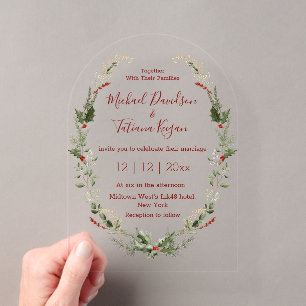 Arch Clear Acrylic Winter Berry Wedding Invitations