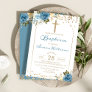 Arch Dusky Blue Floral Gold Glitter Baptism Invitation
