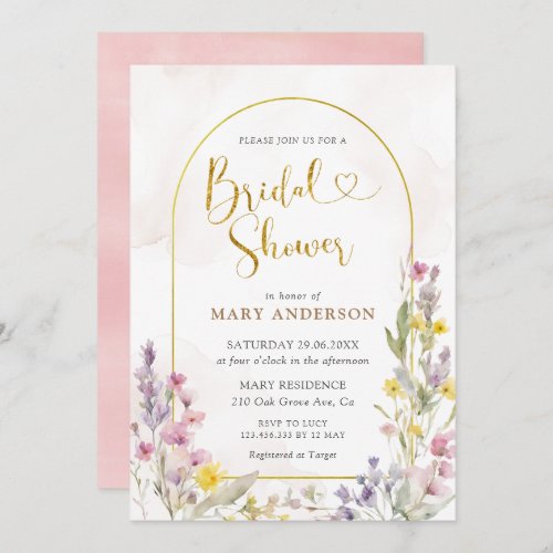  Arch Dusty Pink Wildflower Bridal Shower  Invitation