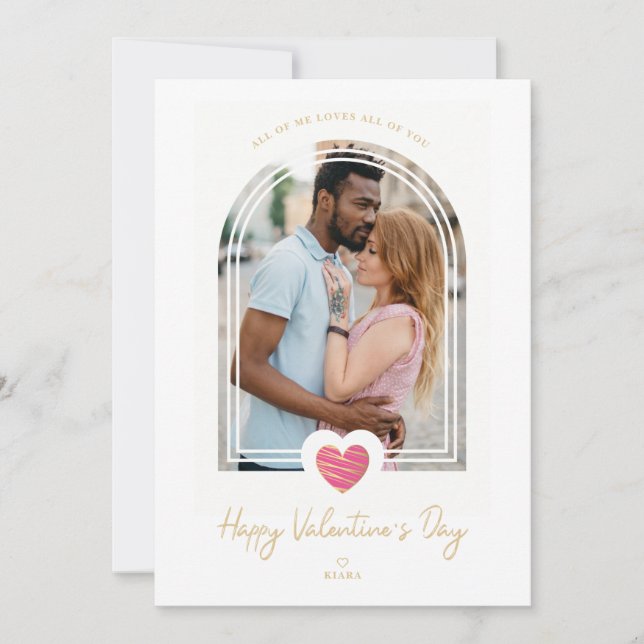 Arch Effect Pink Heart Happy Valentine's Day Photo Card (Front)