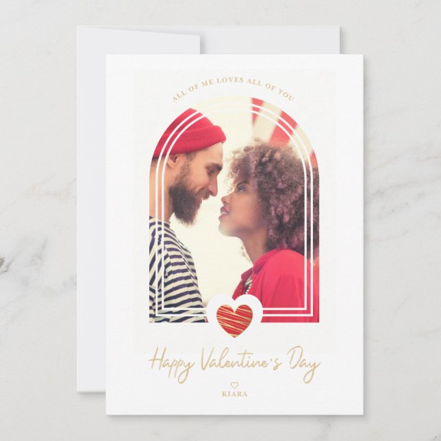 Arch Effect Red Heart Happy Valentine's Day Photo Card (Front)
