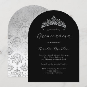 Arch Elegant Black Silver Tiara Quinceanera  Invitation