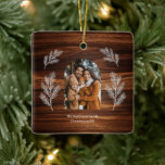 Arch Family Photo White Pine Branches Woodgrain  Ceramic Ornament