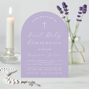 Arch First Communion Lavender Purple Modern Script Invitation