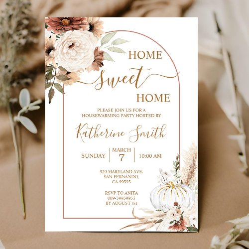  Arch Flora Boho Pumpkin Housewarming Party Invitation