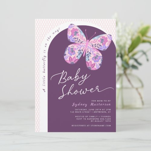 Arch Floral Butterfly Baby Shower Invitation