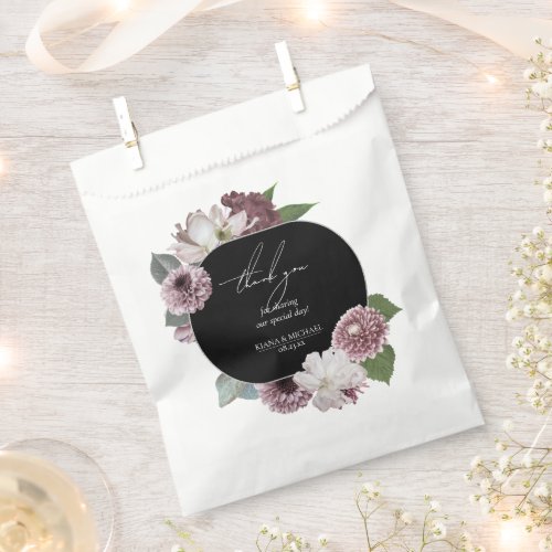 Arch Florals Thank You MauveBlack ID967 Favor Bag