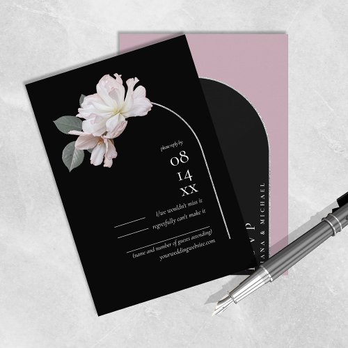 Arch Florals Wedding Black Mauve ID967 RSVP Card