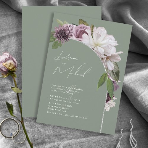 Arch Florals Wedding Sage Green D967 Invitation