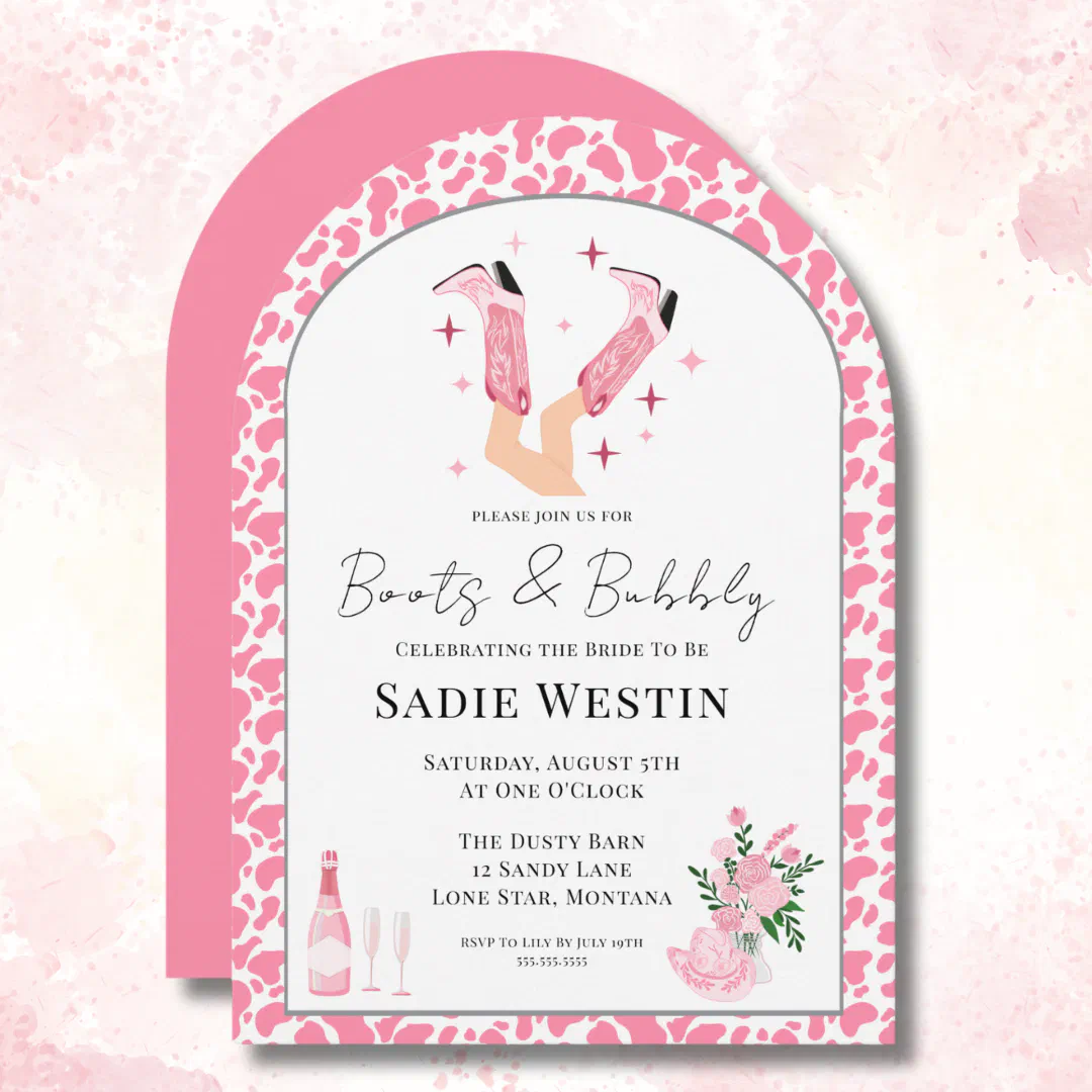 Arch Frame Cowboy Boots & Bubbly Bridal Shower  Invitation (Creator Uploaded)