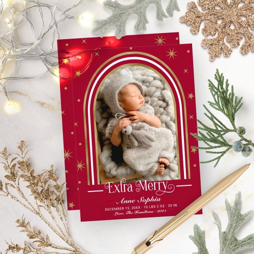  Arch Frame Extra Merry Birth Announcement
