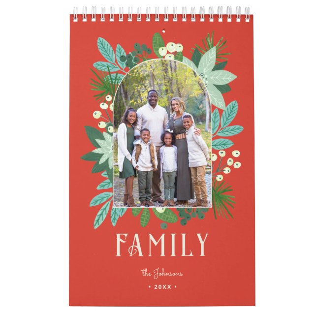 Arch Frame Floral Merry Christmas Photo Calendar (Cover)