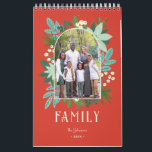 Arch Frame Floral Merry Christmas Photo Calendar<br><div class="desc">This beautiful arch frame photo Christmas calendar features hand drawn floral elements in various shades of green, mint, teal, off-white. Included are pine, flowers, sprigs, leaves, berries along with modern hand lettered in off-white, reading, "Merry Christmas." The background color is a Christmas traditional, classical red. The back of the card...</div>