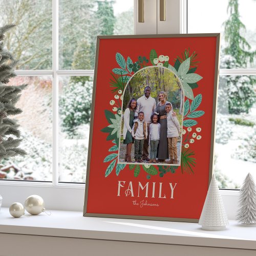 Arch Frame Floral Merry Christmas Photo Poster