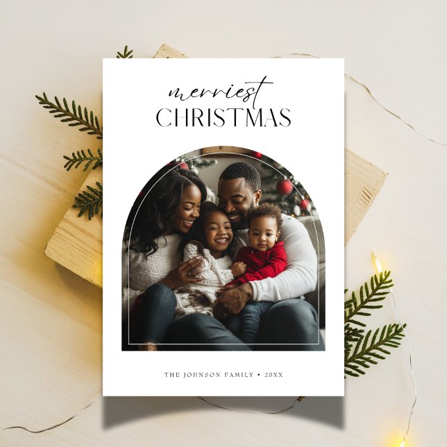 Arch Frame Script Merriest Christmas Kids Photo Holiday Card (Creator Uploaded)