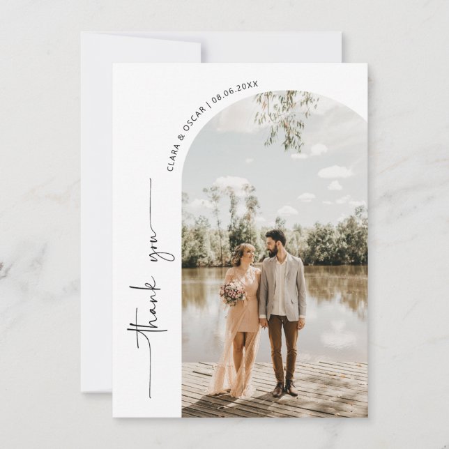 Arch Frame Wedding Photo Thank You Card (Front)