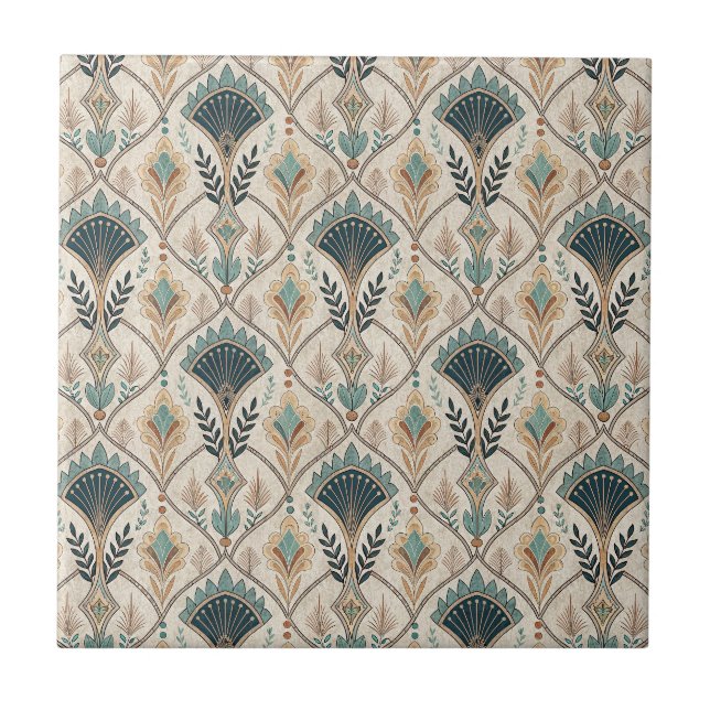 Arch Gilded Teal Deco Abstract Geometric Pattern Ceramic Tile (Front)