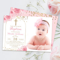 Arch Gold Glitter Pink Floral Girl Baptism Photo