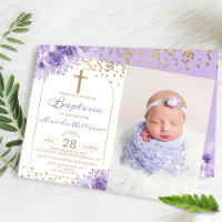 Arch Gold Glitter Purple Floral Girl Baptism Photo