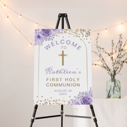 Arch Gold Purple Floral First Holy Communion Foam Board