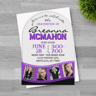 Arch Graduation Photo Filmstrip Purple Frosted Acrylic Invitations