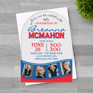 Arch Graduation Photo Filmstrip Red & Blue Frosted Acrylic Invitations