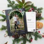 Arch Greenery Merry Christmas Photo Chalkboard Foil Holiday Postcard<br><div class="desc">This design features watercolor holly and eucalyptus around an arched picture with a gold foil frame.</div>