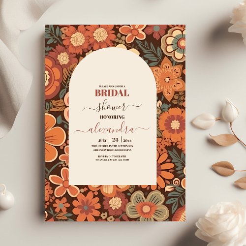 Arch Groovy Retro 70s Floral Bridal Shower Invitation