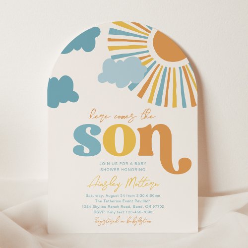 Arch Here Comes The Son Baby Shower Invitation
