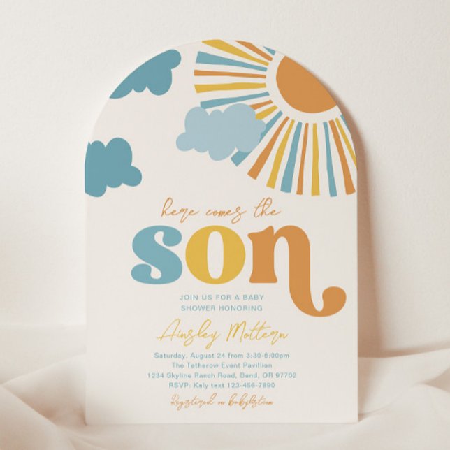 Arch Here Comes The Son Baby Shower Invitation (Creator Uploaded)