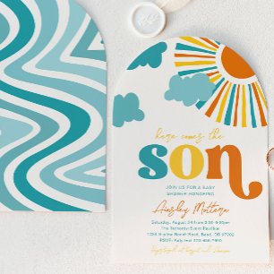 Arch Here Comes The Son Baby Shower Invitation