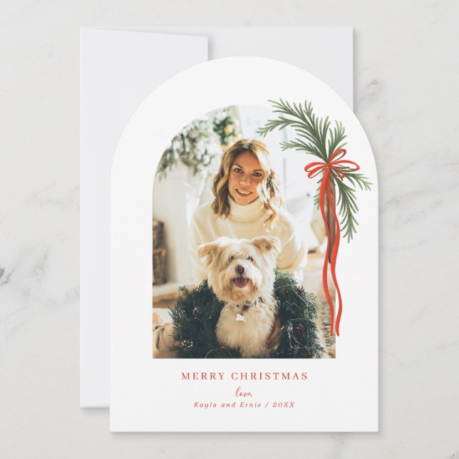 Arch Holiday Greenery Swag Red Bow Christmas Photo Invitation (Front)