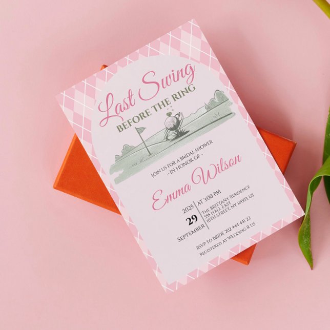 Arch Last Swing Before the Ring Pink Bridal Shower Invitation (last swing before the ring bridal shower invitations cocktails and country clubs green and pink time)