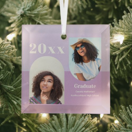 Arch Lavender Photo Graduation Glass Ornament