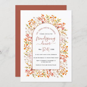 Arch, leaves and berries terracotta Friendsgiving Invitation