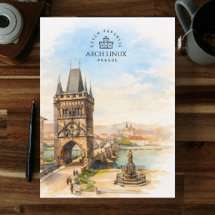 Arch Linux, Prague, Czech Republic Watercolor Postcard
