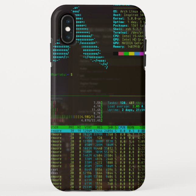 Arch Linux/tmux/htop iPhone XS Max Case (Back)