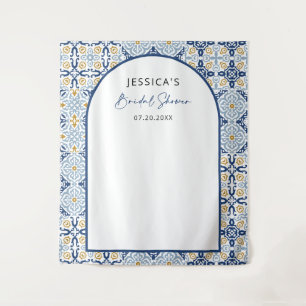 Arch Mediterranean Blue Bridal Shower Backdrop